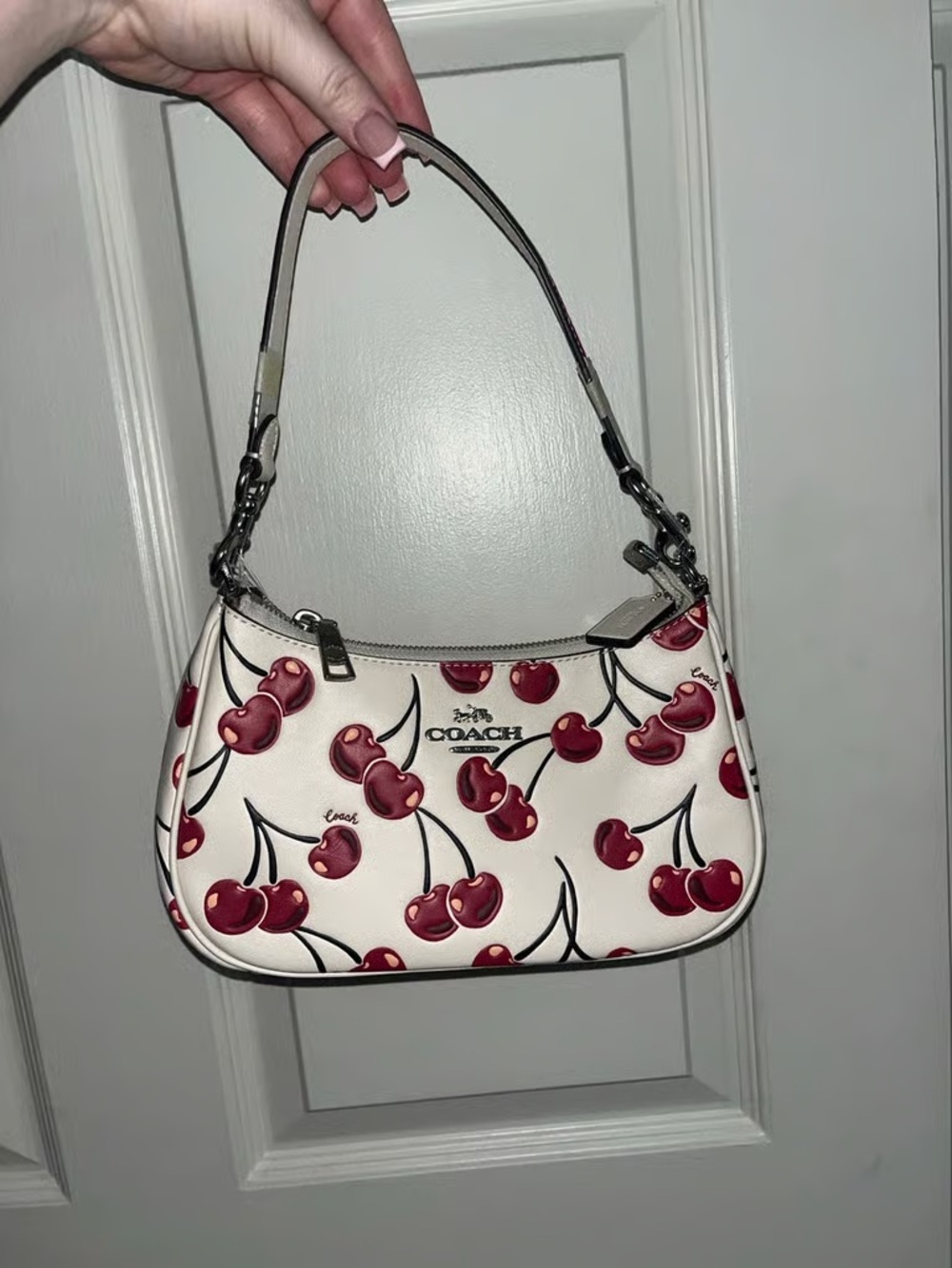 Coach White Shoulder Bag with Red Cherry Print